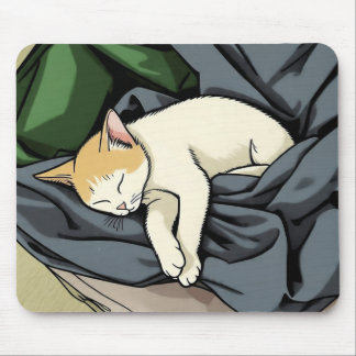 Friedlich schlafendes Kätzchen auf gemütlicher Dec Mousepad