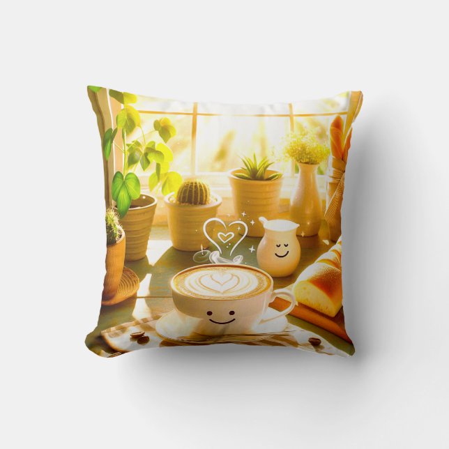 Friedlich und herzerwärmend Cappuccino Morgens Kissen (Vorderseite)
