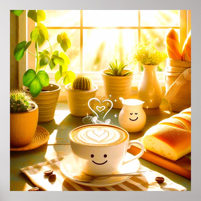 Friedlich und herzerwärmend Cappuccino Morgens Poster (Vorne)
