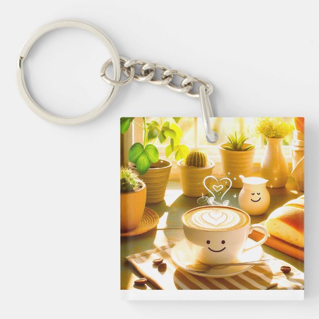 Friedlich und herzerwärmend Cappuccino Morgens Schlüsselanhänger (Vorderseite)