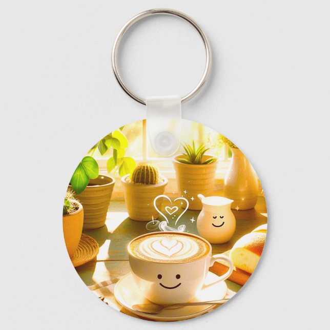 Friedlich und herzerwärmend Cappuccino Morgens Schlüsselanhänger (Vorderseite)