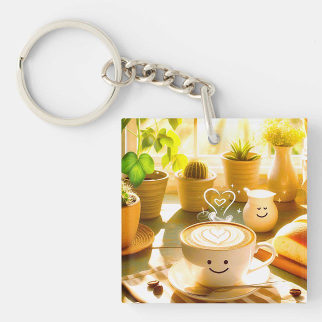 Friedlich und herzerwärmend Cappuccino Morgens Schlüsselanhänger (Vorderseite)