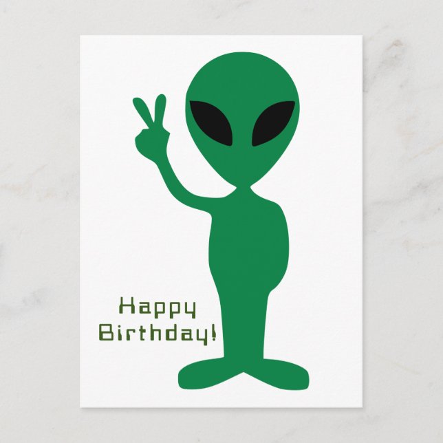 Friedliche Alien Birthday Postkarte (Vorderseite)
