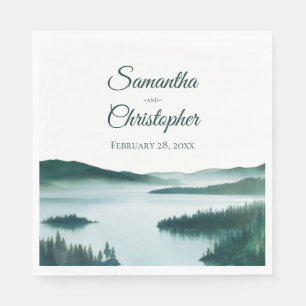 Friedliche Aquarell-Bergsee-Rustikale Hochzeit Serviette