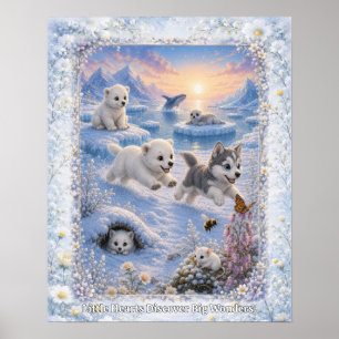 Friedliche arktische Babytier-Wasserfarben-Kinderz Poster
