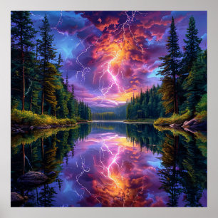 Friedliche Berglandschaft mit See Poster