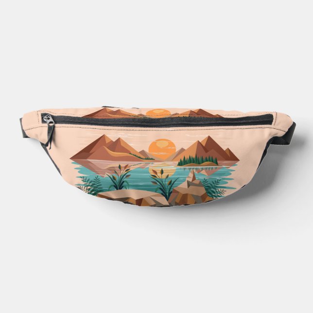 Friedliche Bergsee-Sonnenuntergangslandschaft Bauchtasche (Ablage )