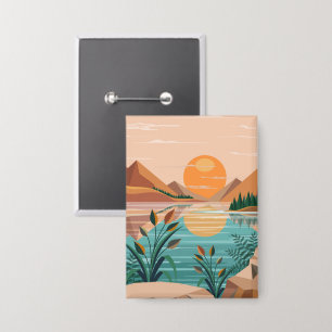 Friedliche Bergsee-Sonnenuntergangslandschaft Button