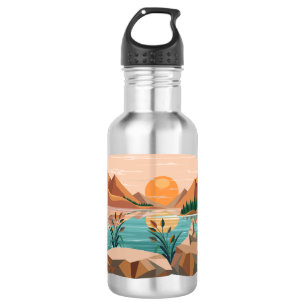 Friedliche Bergsee-Sonnenuntergangslandschaft Edelstahlflasche