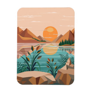 Friedliche Bergsee-Sonnenuntergangslandschaft Magnet