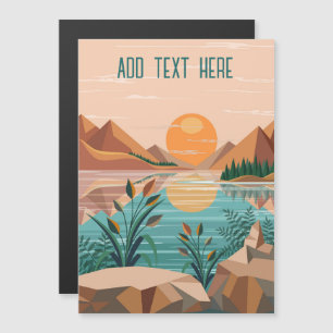 Friedliche Bergsee-Sonnenuntergangslandschaft Magnetkarte