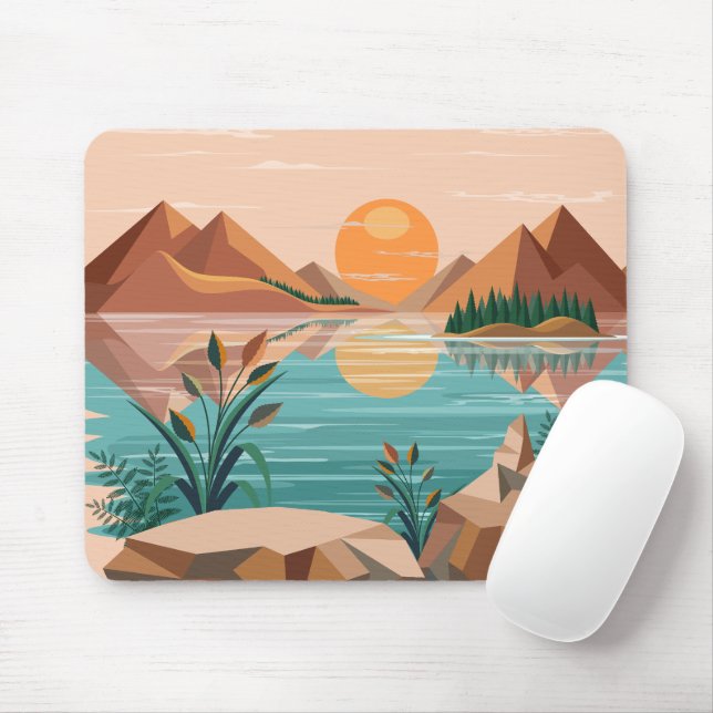 Friedliche Bergsee-Sonnenuntergangslandschaft Mousepad (Mit Mouse)