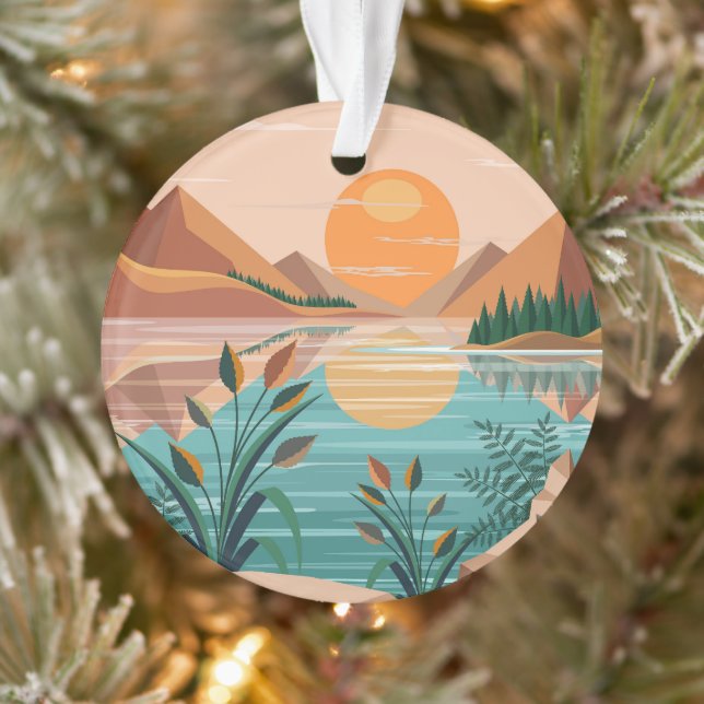 Friedliche Bergsee-Sonnenuntergangslandschaft Ornament (Baum)