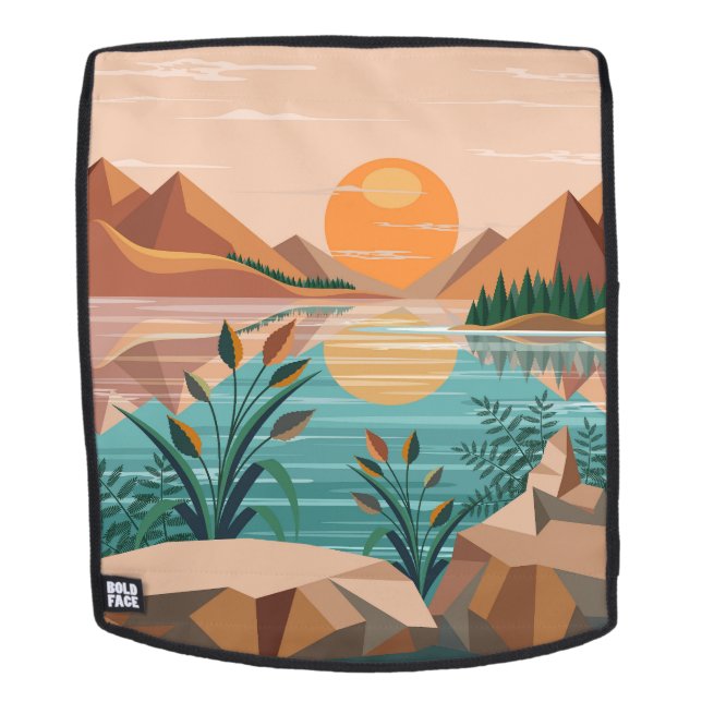 Friedliche Bergsee-Sonnenuntergangslandschaft Rucksack (Abnehmbare Front)