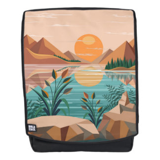 Friedliche Bergsee-Sonnenuntergangslandschaft Rucksack
