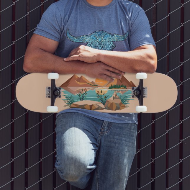Friedliche Bergsee-Sonnenuntergangslandschaft Skateboard (Außenbereich 3)