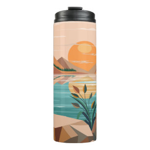 Friedliche Bergsee-Sonnenuntergangslandschaft Thermosbecher