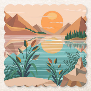 Friedliche Bergsee-Sonnenuntergangslandschaft Untersetzer