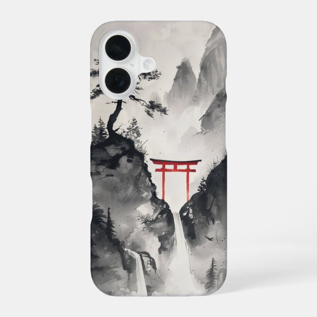 Friedliche Bergszene iPhone 16 Hülle (Rückseite)