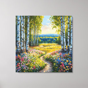 Friedliche Birkenwaldlandschaft Leinwanddruck