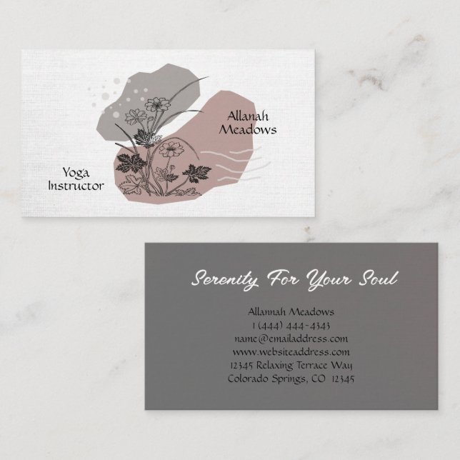 Friedliche Boho Yoga Instructor Business Card Visitenkarte (Vorne/Hinten)