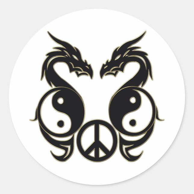 FRIEDLICHE DRAGONEN - YIN & YANG RUNDER AUFKLEBER (Vorderseite)