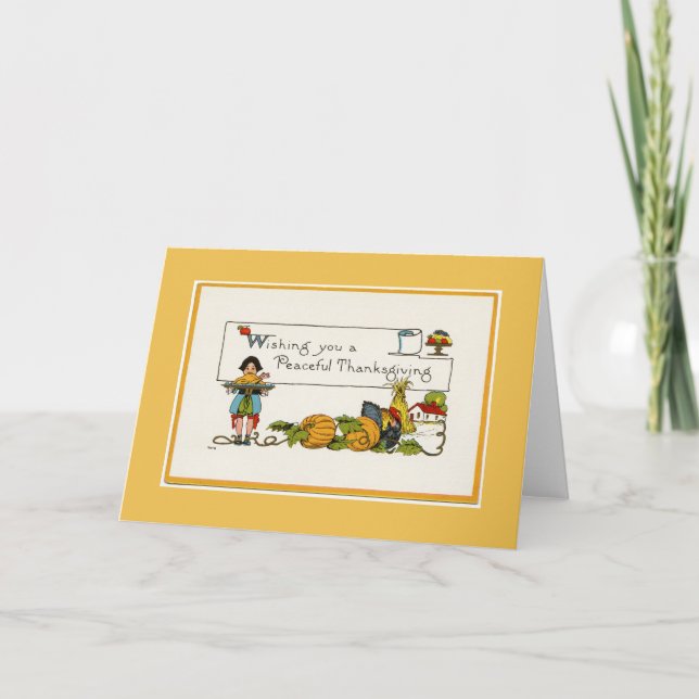Friedliche Erntedank Gold Grußkarte Feiertagskarte (Vorderseite)