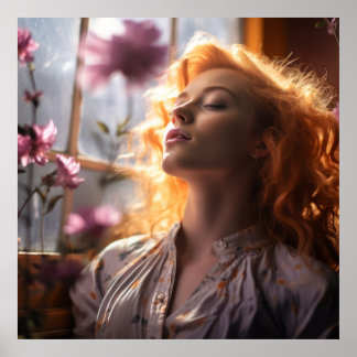 Friedliche Frau im Fenster Poster