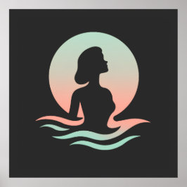 Friedliche Frauen-Silhouette in Pastellwellen Poster