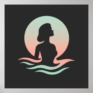 Friedliche Frauen-Silhouette in Pastellwellen Poster