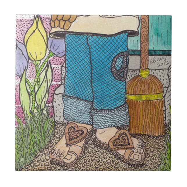 Friedliche Gärtner-Fliese Fliese (Vorderseite)