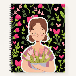 Friedliche Girl mit Blume - Niedliches BlumenNoteb Notizbuch
