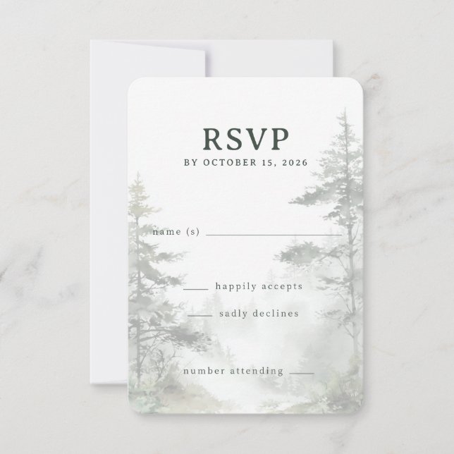 Friedliche hellgrüne Aquarell-Kiefern RSVP Karte (Vorderseite)