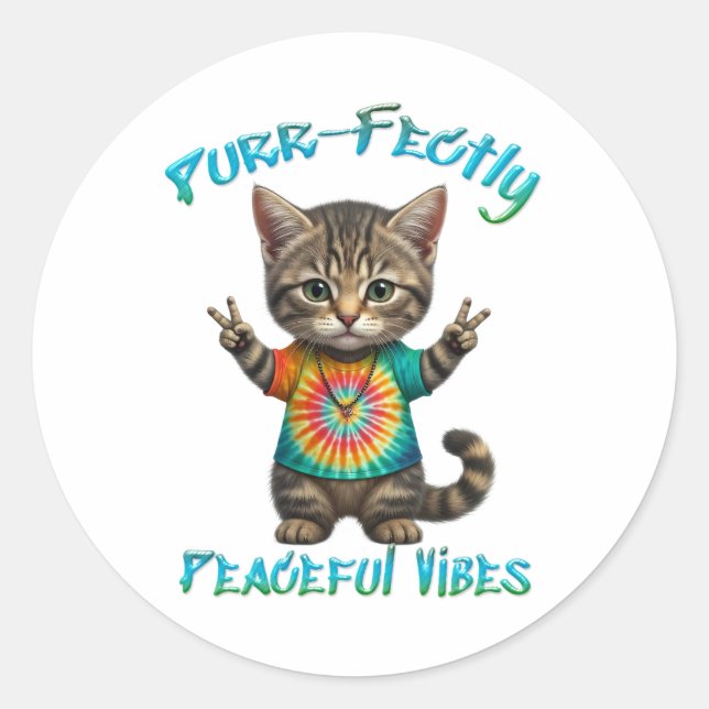 Friedliche Hippie Boho Kätzchen Vibes  Runder Aufkleber (Vorderseite)