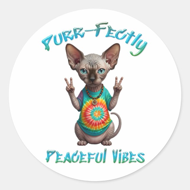 Friedliche Hippie Boho Kätzchen Vibes  Runder Aufkleber (Vorderseite)