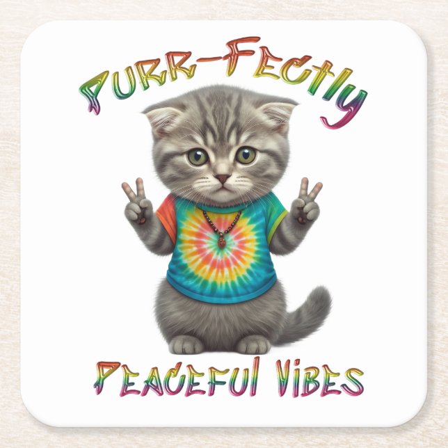 Friedliche Hippie Boho Kitten Vibes  Rechteckiger Pappuntersetzer (Vorderseite)