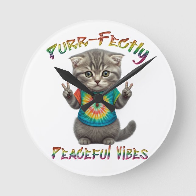 Friedliche Hippie Boho Kitten Vibes  Runde Wanduhr (Vorderseite)