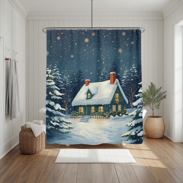 Friedliche Hütte Weihnachten Duschvorhang (Von Creator hochgeladen)