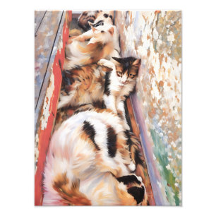 Friedliche Katzen Unterkunft in einer farbenfrohen Fotodruck