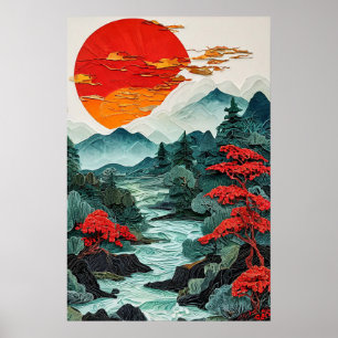 Friedliche Landschaft Abstrakter Wald Berg Poster
