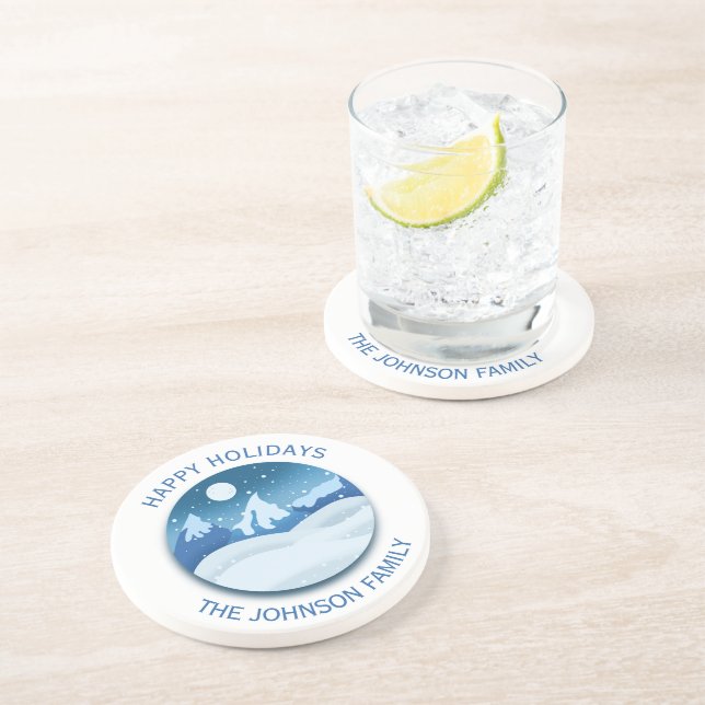 Friedliche Landschaft mit Raureif Custom Getränkeuntersetzer (Seite)