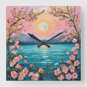 Friedliche Landschaft Quadratische Wanduhr