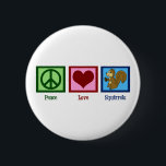 Friedliche Liebe Eichhörnchen Button<br><div class="desc">Ein Friedensschild,  ein Herz und ein niedliches Eichhörnchen mit einer Nuss. Sie sind mein Lieblingstier.</div>