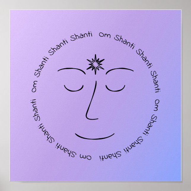 Friedliche Meditation Om Shanti Lila Blue Print Poster (Vorne)