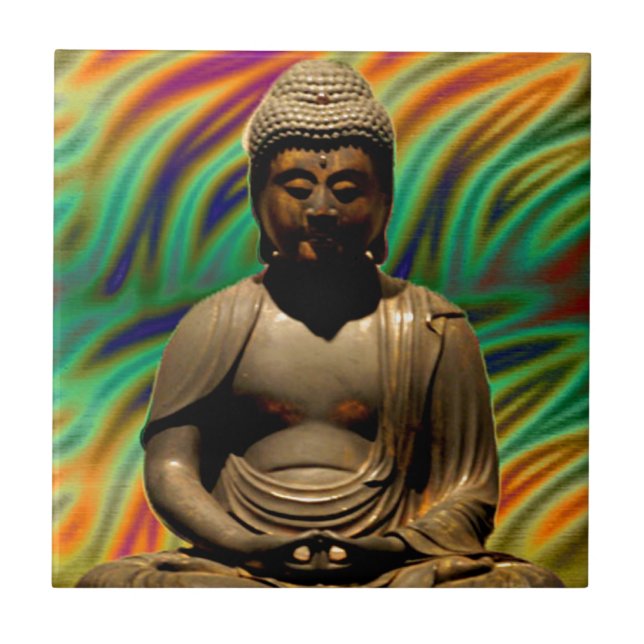 Friedliche Meditation von Buddha Prints Fliese (Vorderseite)