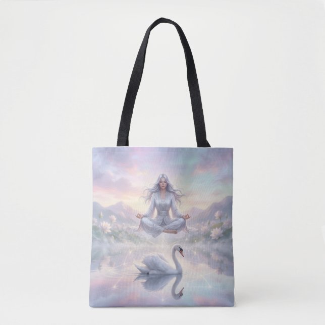 Friedliche Meditationsfrau & Schwan Fantasy-Tasche (Vorderseite)