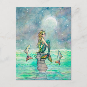 Friedliche Meerjungfrau Fantasy Kunst Postkarte