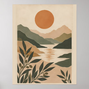 Friedliche minimalistische Berglandschaft mit Wind Poster