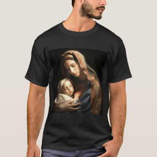 Friedliche Mutter hält Kind in warmer sanfter Glut T-Shirt