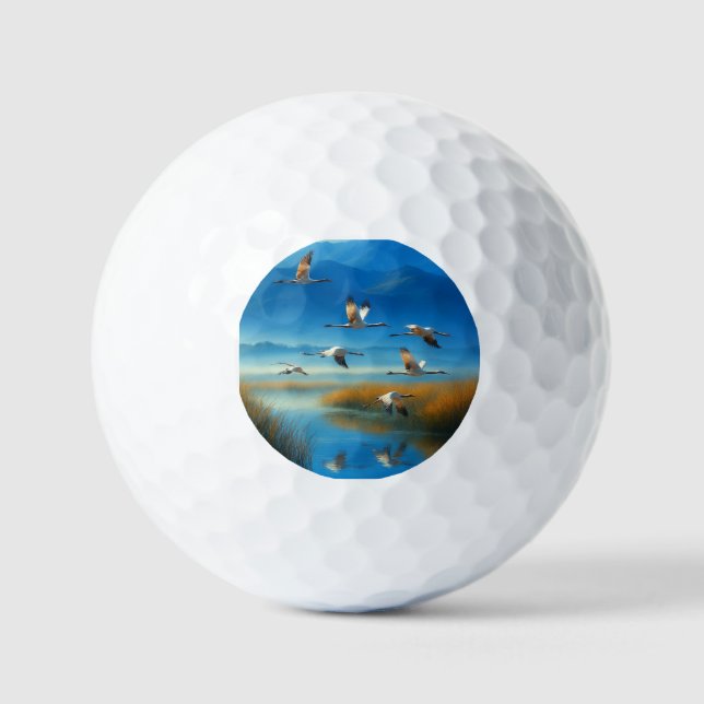 Friedliche Naturszene mit fliegendem Kranich am Se Golfball (Vorderseite)